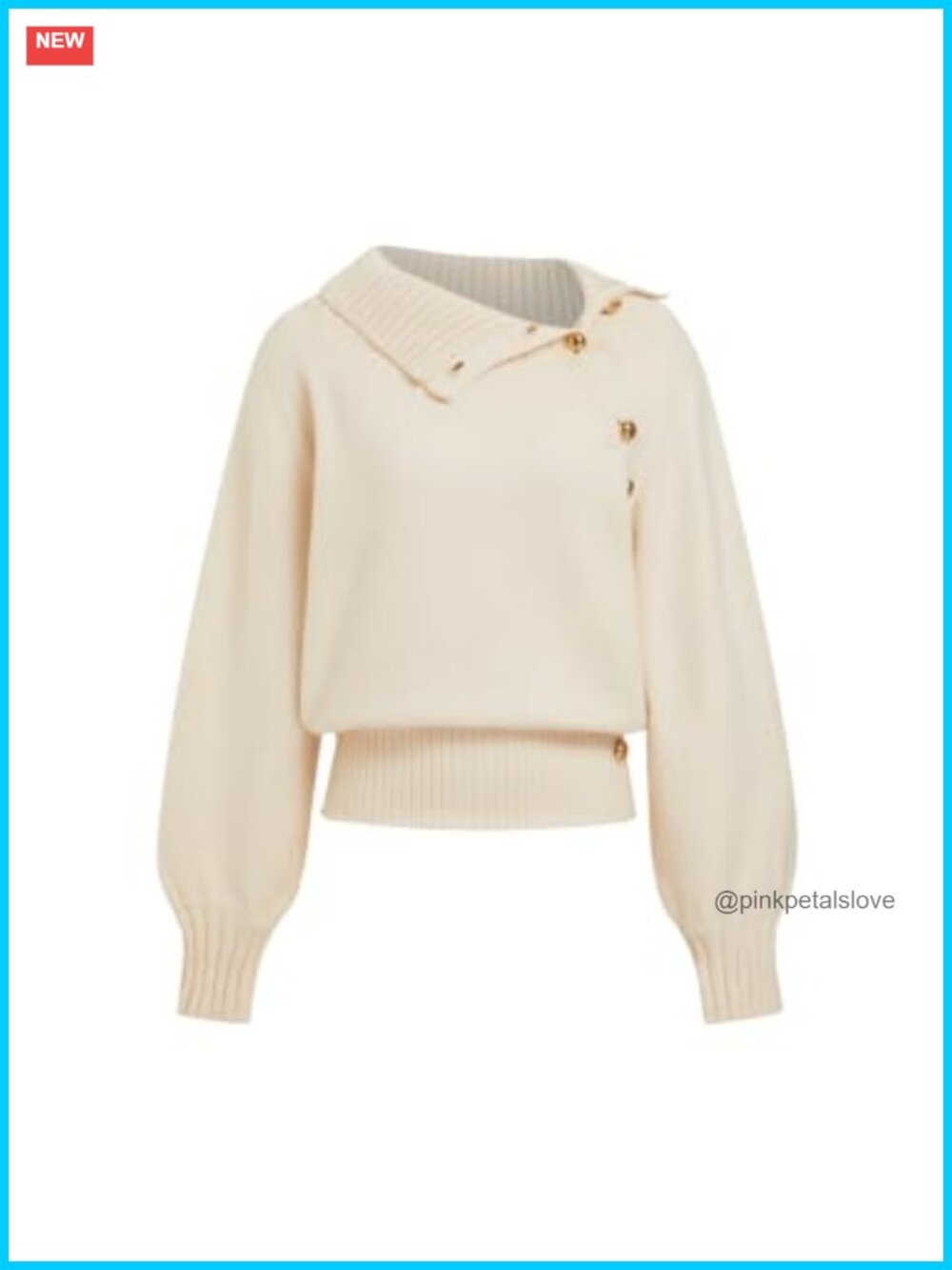 Turtleneck Sweater Women Asymmetrical Button Neck Loose Knit Pullover
